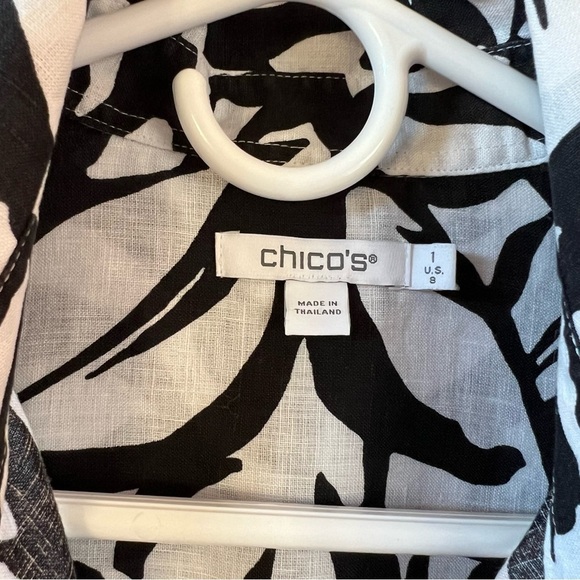Chico’s 100% Linen Top Black and White Size 8-10 - Picture 5 of 10